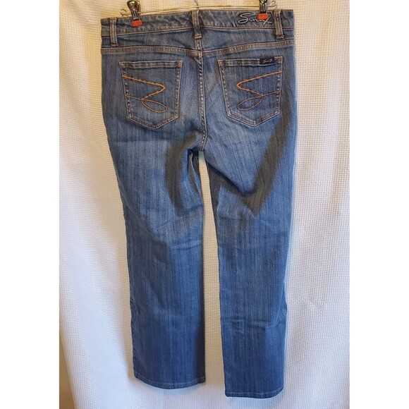 7 FOR ALL MAN KIND Flare Jeans Womens Sz 10 Blue 5 Pocket Leg Y2K 90s Boho - Picture 2 of 9